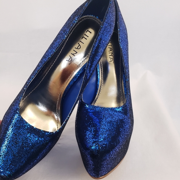 Glitter Platform Stilettos Sky High and Sexy! Sparkle Blue Size 9 - Picture 5 of 6